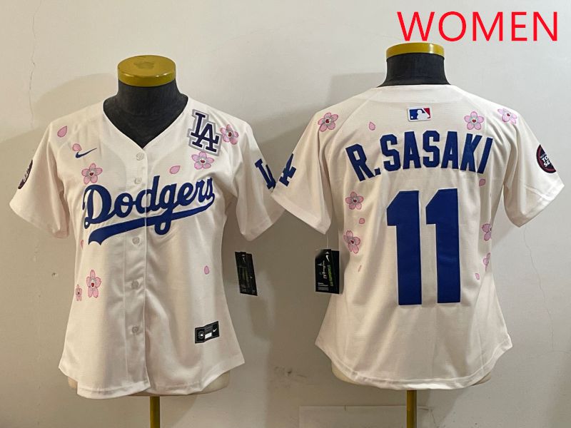 Women Los Angeles Dodgers #11 R.Sasaki Cream Sakura Edition 2025 Nike MLB Jersey style 5->women mlb jersey->Women Jersey